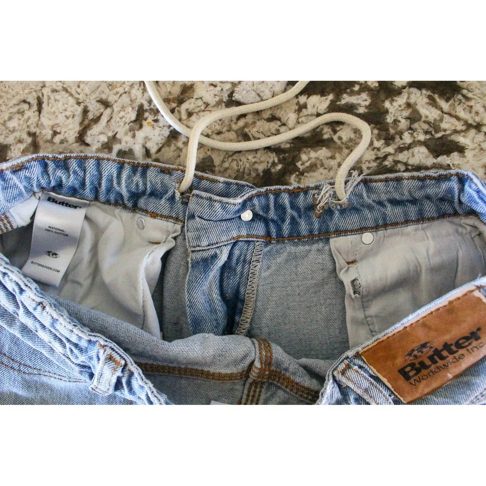 Butter Goods Baggy Fit Jeans Mens 32 x 27 Light Blue Embroidered Wide Leg Skate